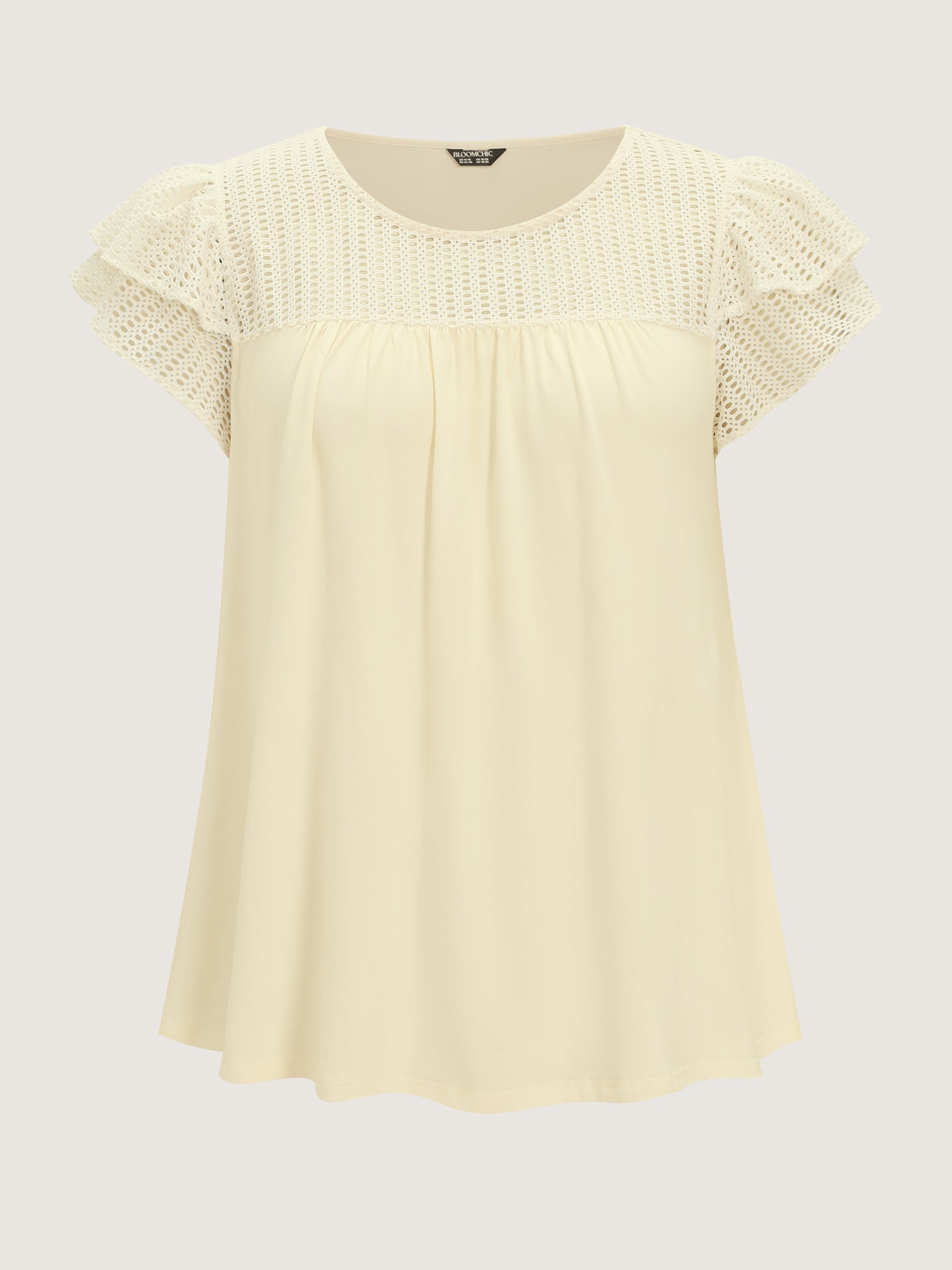 Cotton Sheer Hollowed-Out Ruffled Sleeve Knit Top