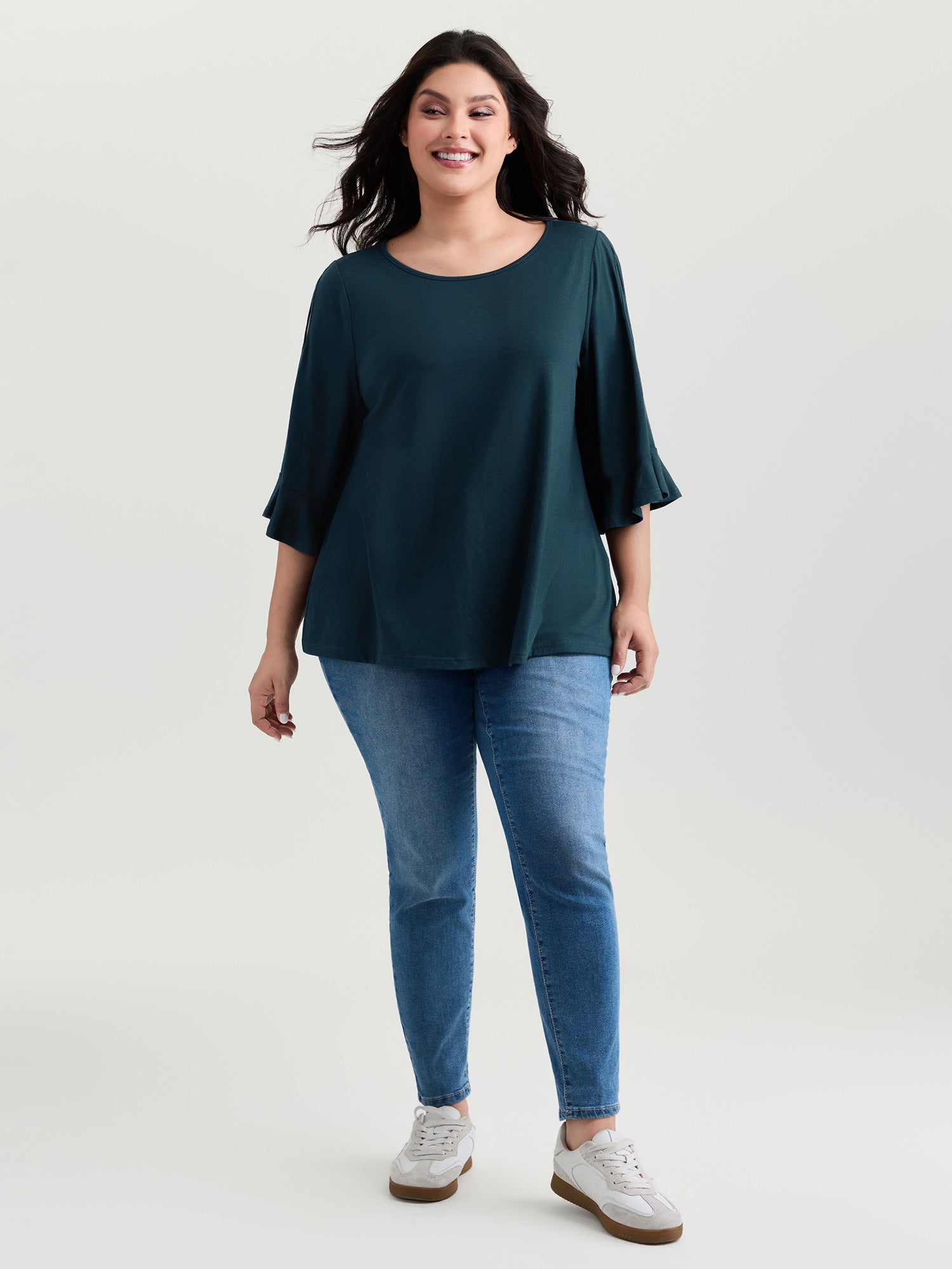 Supersoft Ruffled Sleeve Plain T-Shirt