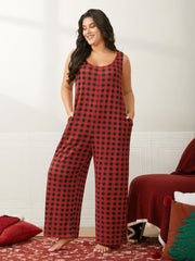 Checkered Pattern U-Neck Lounge Jumpsuit