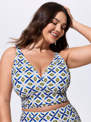 Geometric Print V-Neckline Swim Top