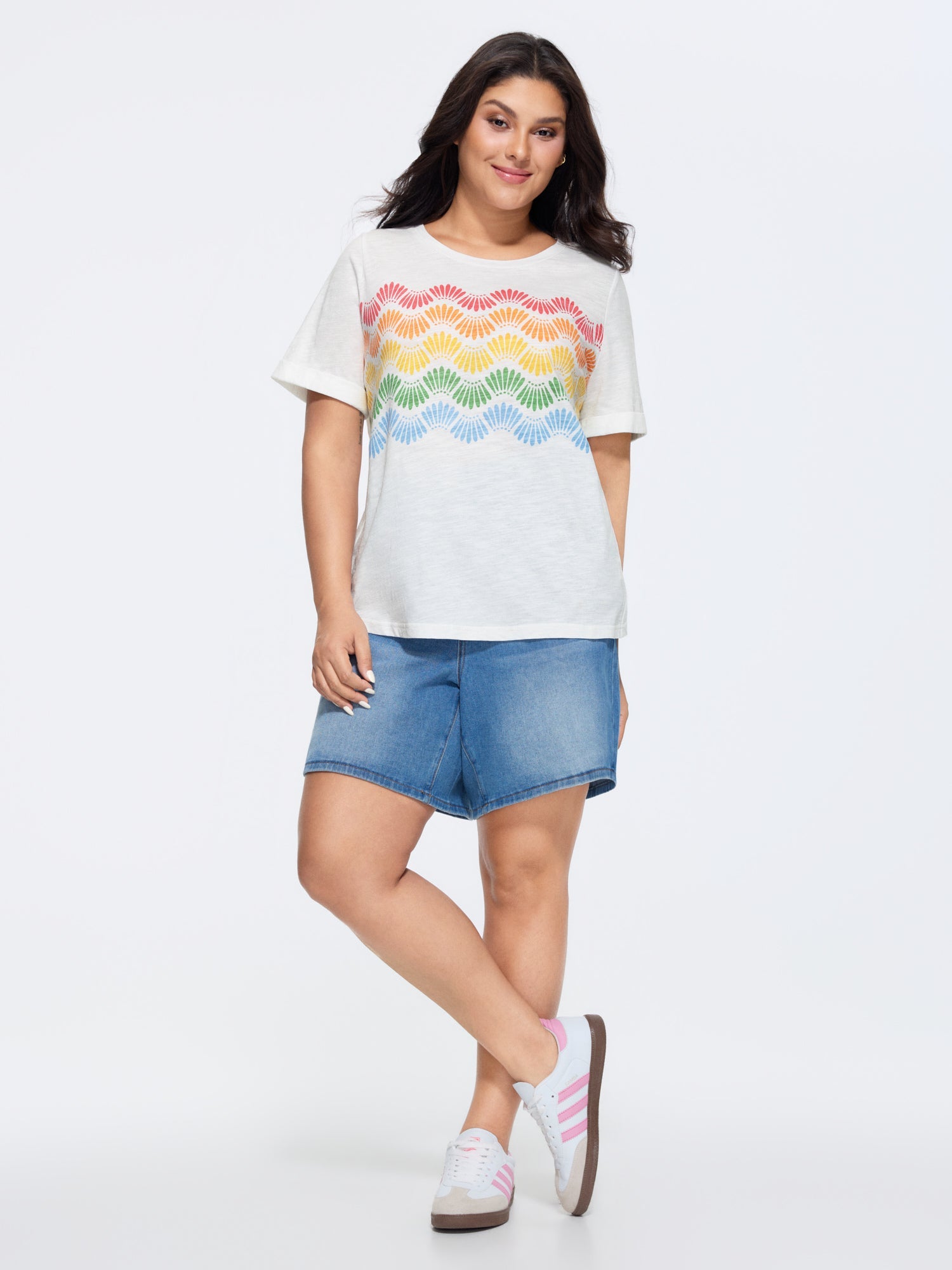 Cotton Stretchy Wavy Colorful Print T-Shirt