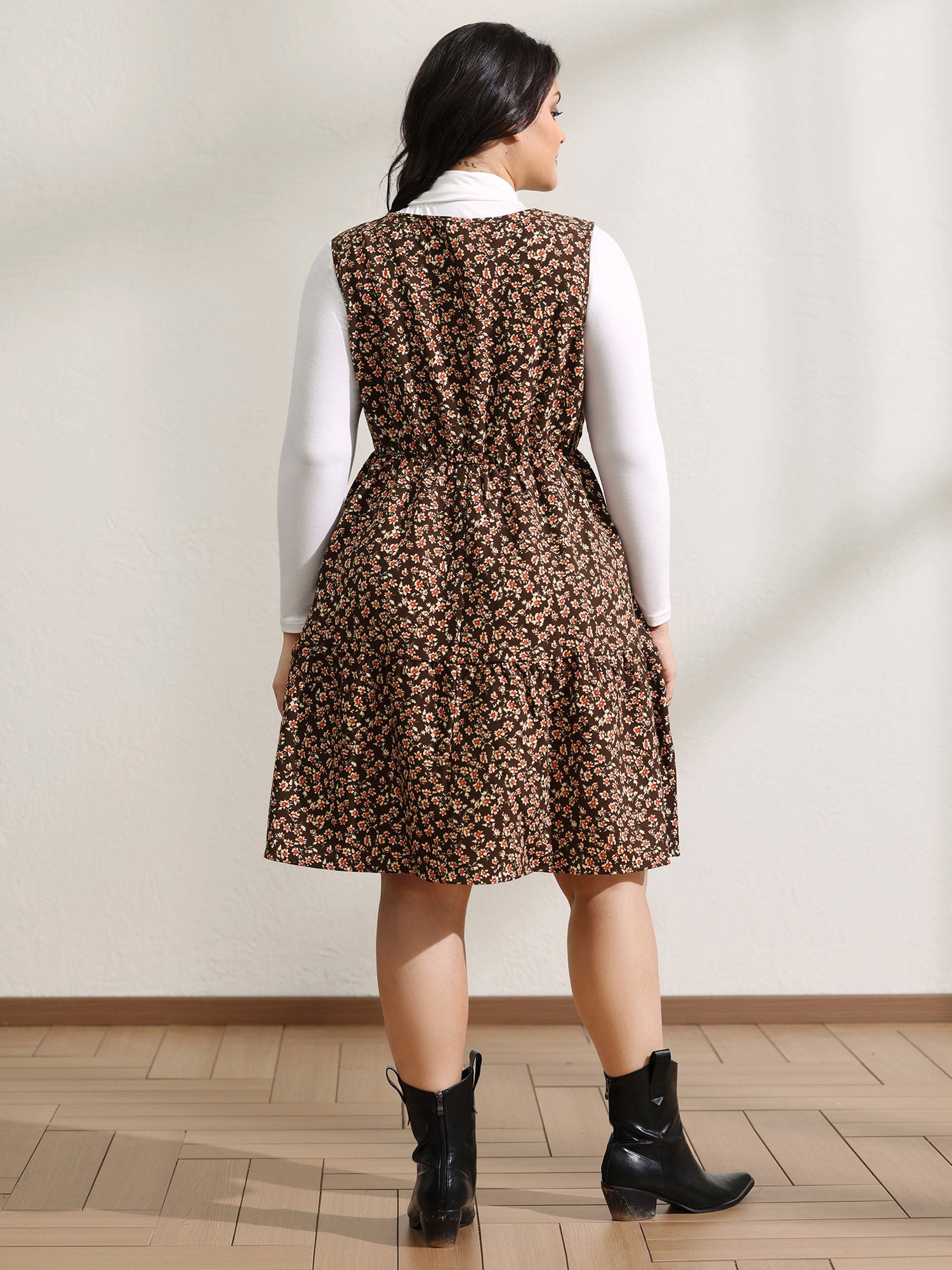Floral Print Pockets Sleeveless Mini Dress