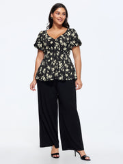Floral Print Cinched-Waist Blouse