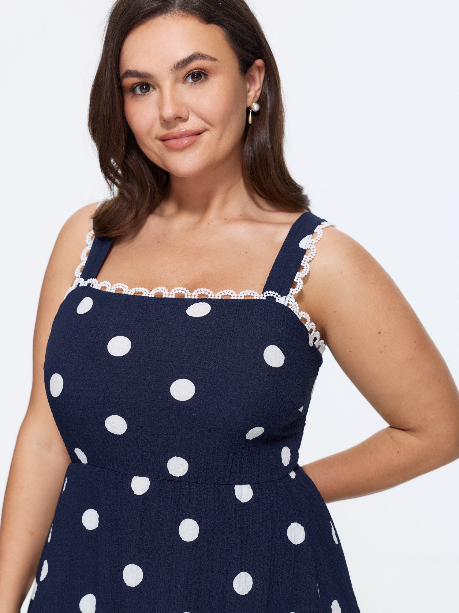 Polka Dots Print Wide Straps Midi Dress