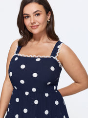 Polka Dots Print Wide Straps Midi Dress
