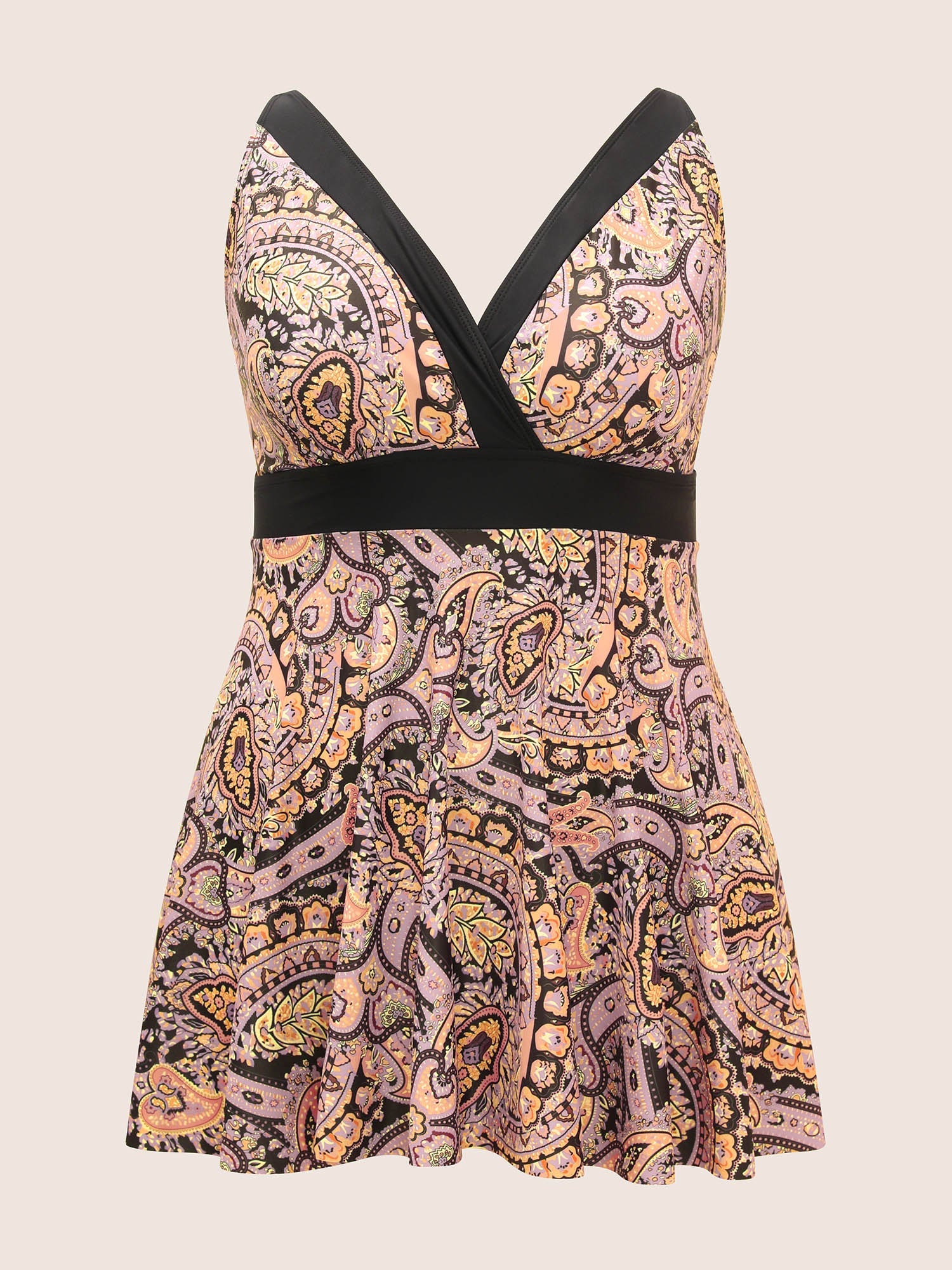 Paisley Print Wrap Contrast Trim Swim Dress