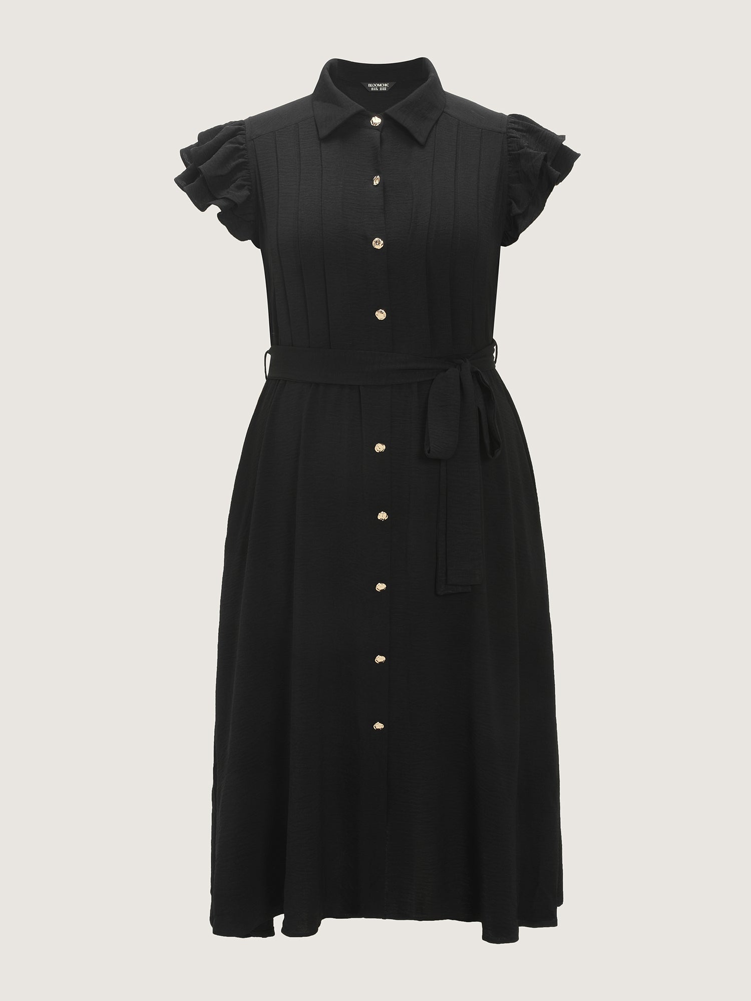Layered Ruffled Sleeve Button Midi Dress