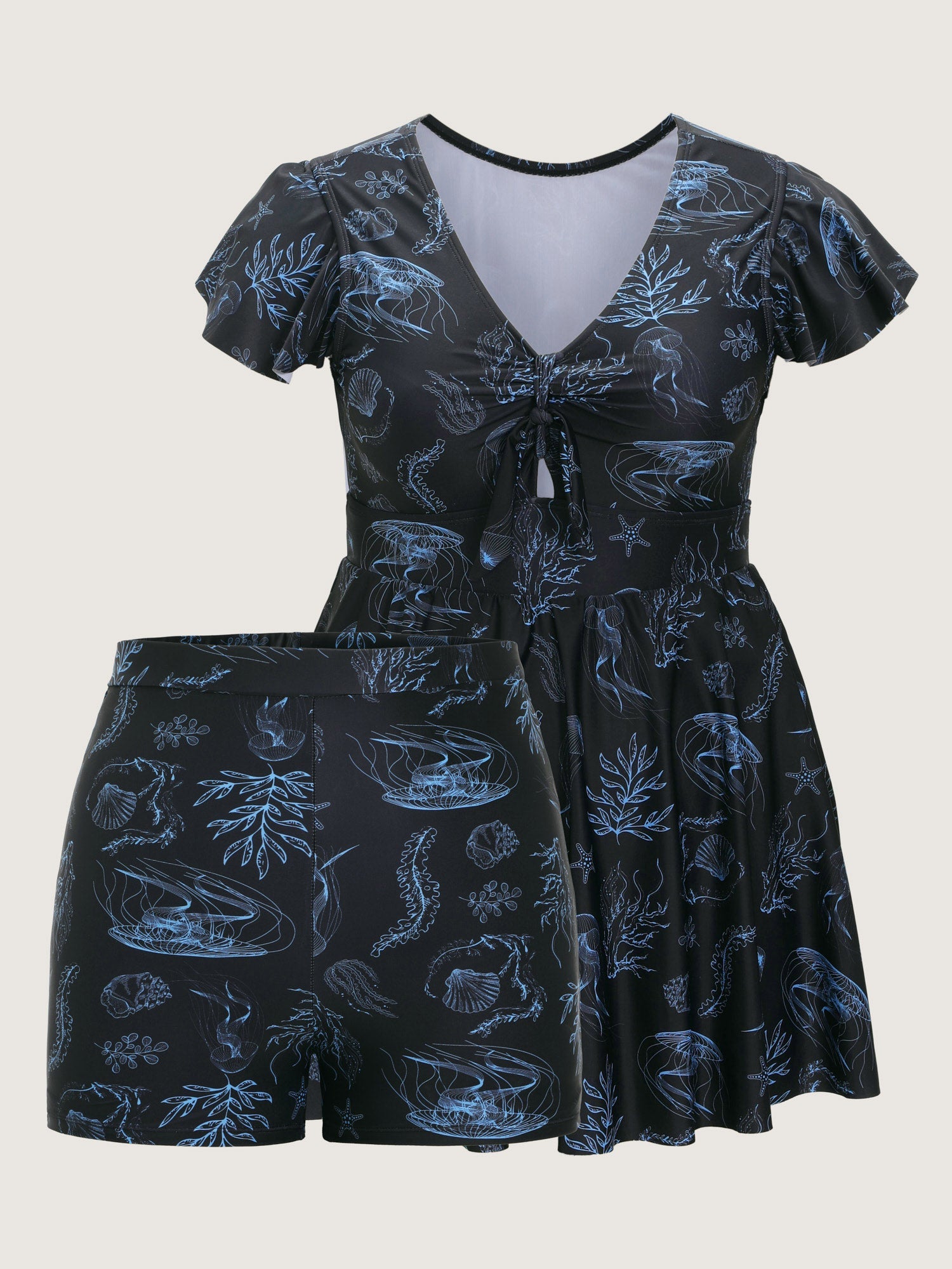 Jellyfish Print Pockets Flowy Swim Dress