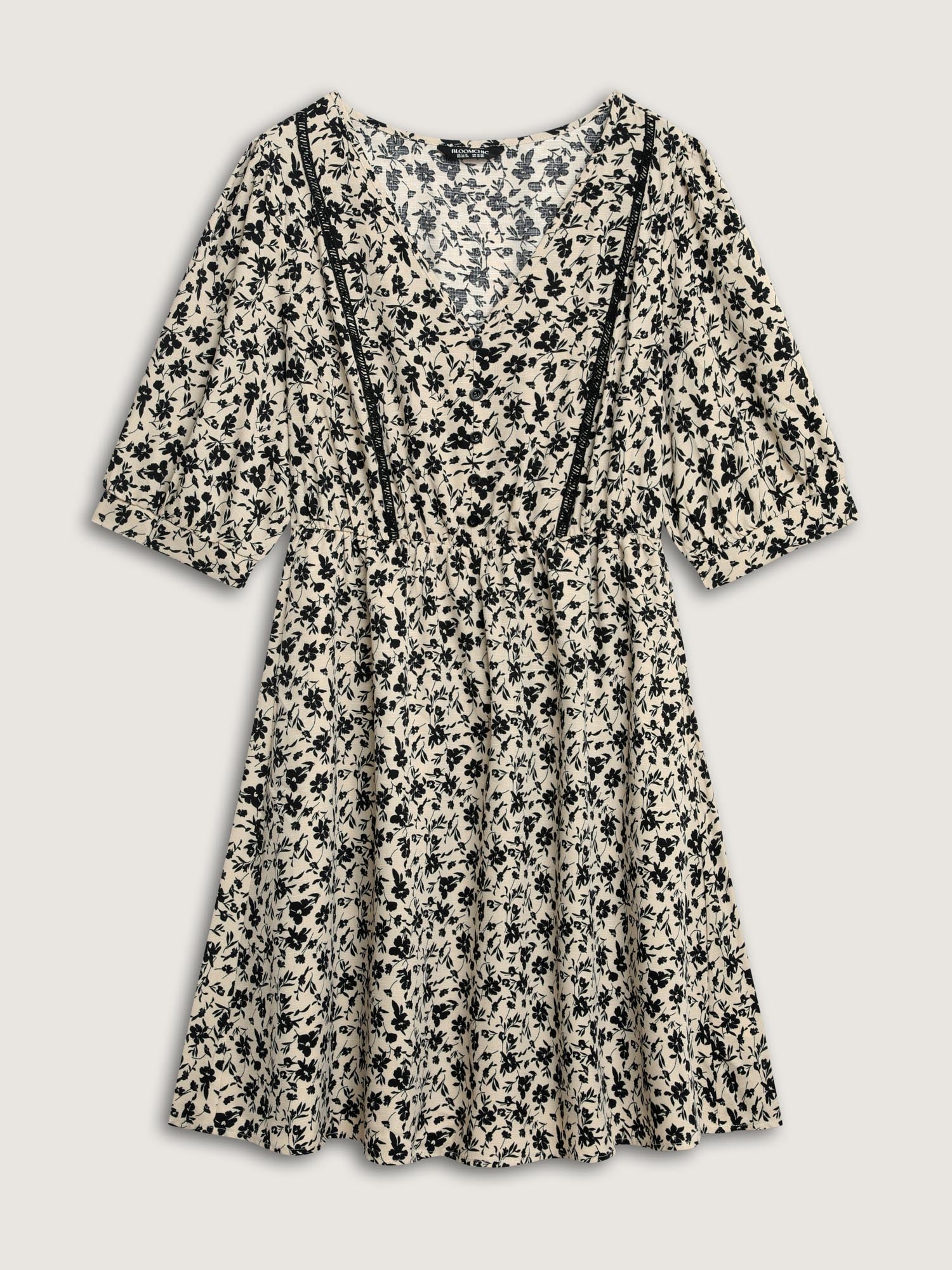 Silhouette Floral Cinched-Waist Midi Dress