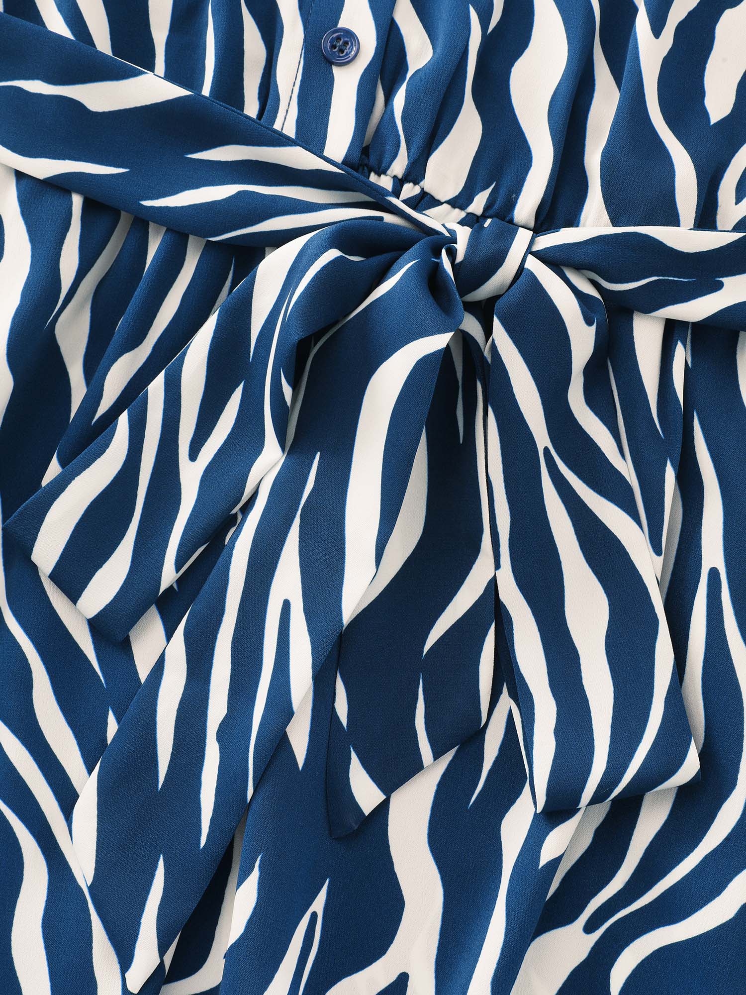 Zebra Print Waist-Tie Midi Shirt Dress