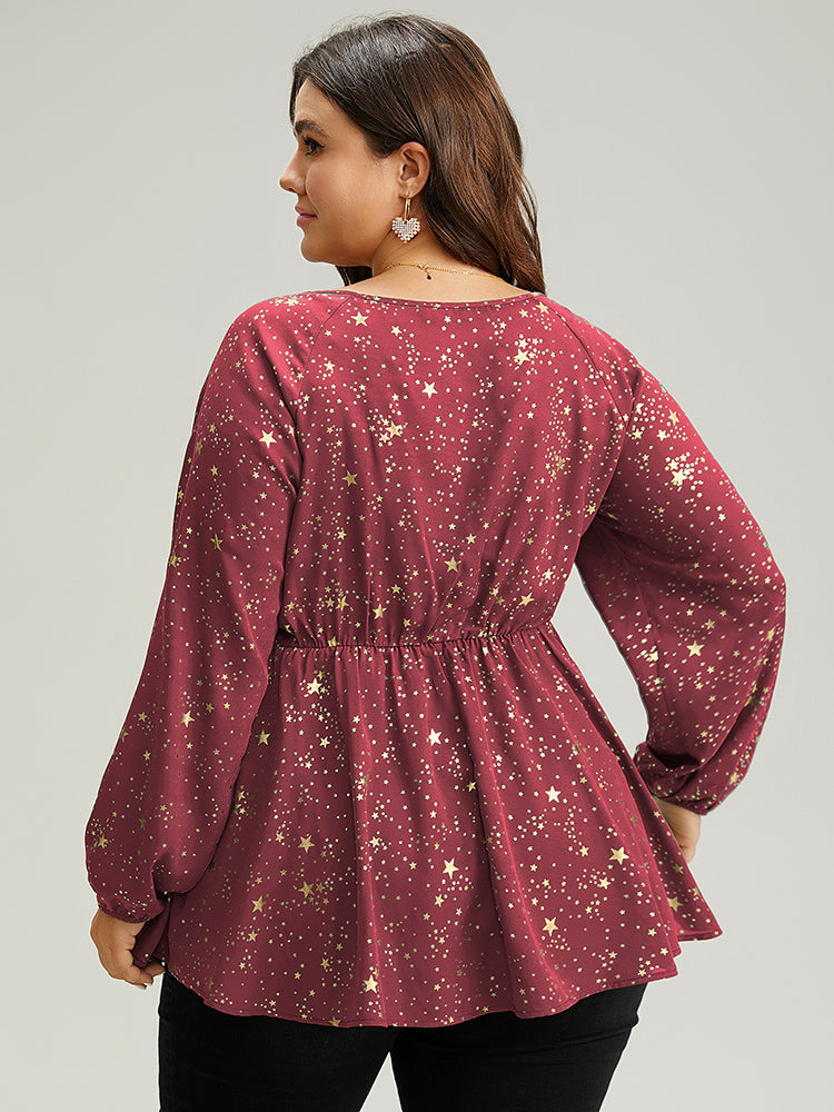 Star Glitter Square Neck Twist Front Blouse