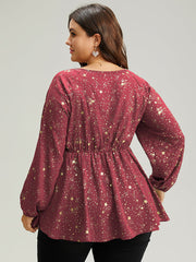 Star Glitter Square Neck Twist Front Blouse