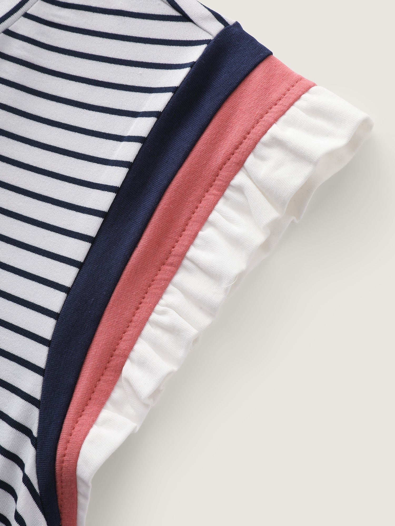 Cotton Striped Print Ribbed Color Contrast T-Shirt