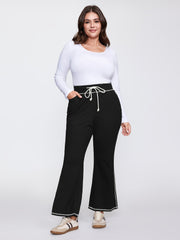 Stretchy Drawstring Waist Flared Pants
