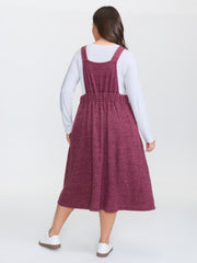 Plush Ribbed Stretchy Waistband Midi Overall Dress