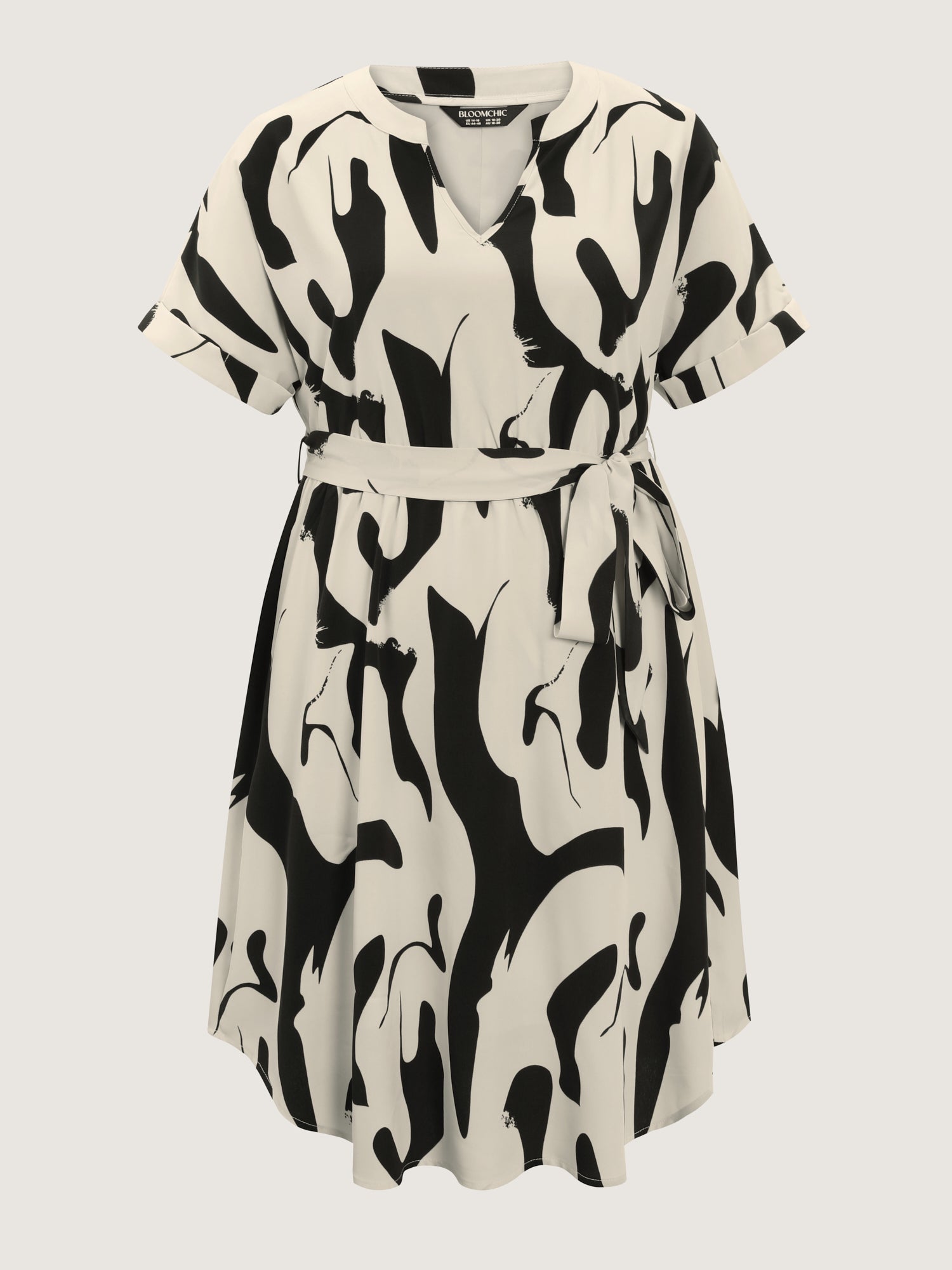 Abstract Print Waist-Tie Midi Dress