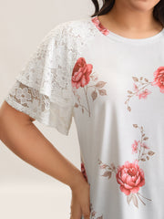 Lace Sleeve Layered Floral T-Shirt