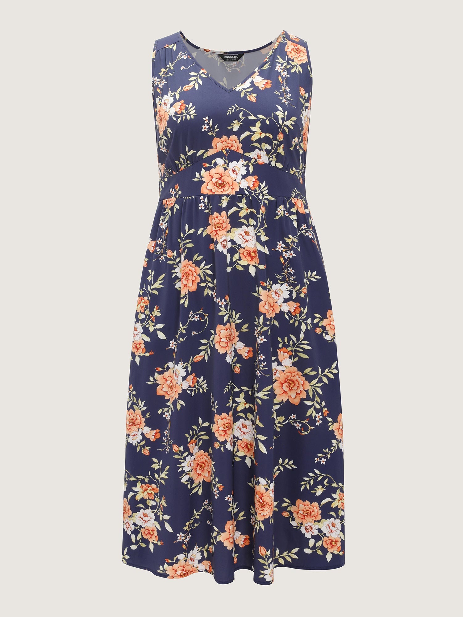 Floral Print Triangular Waist Midi Dress