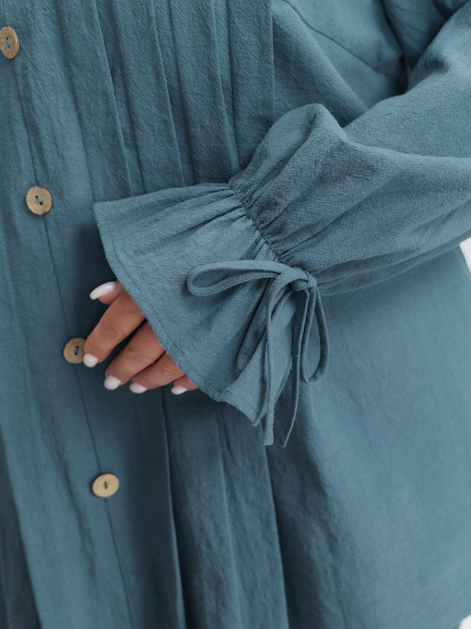 Pure Cotton Toothpick Pleat Tie Blouse