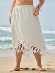 Linen Wrap Fringe Hem Maxi Skirt