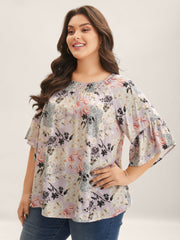 Floral Shirred Neck Flowy Blouse