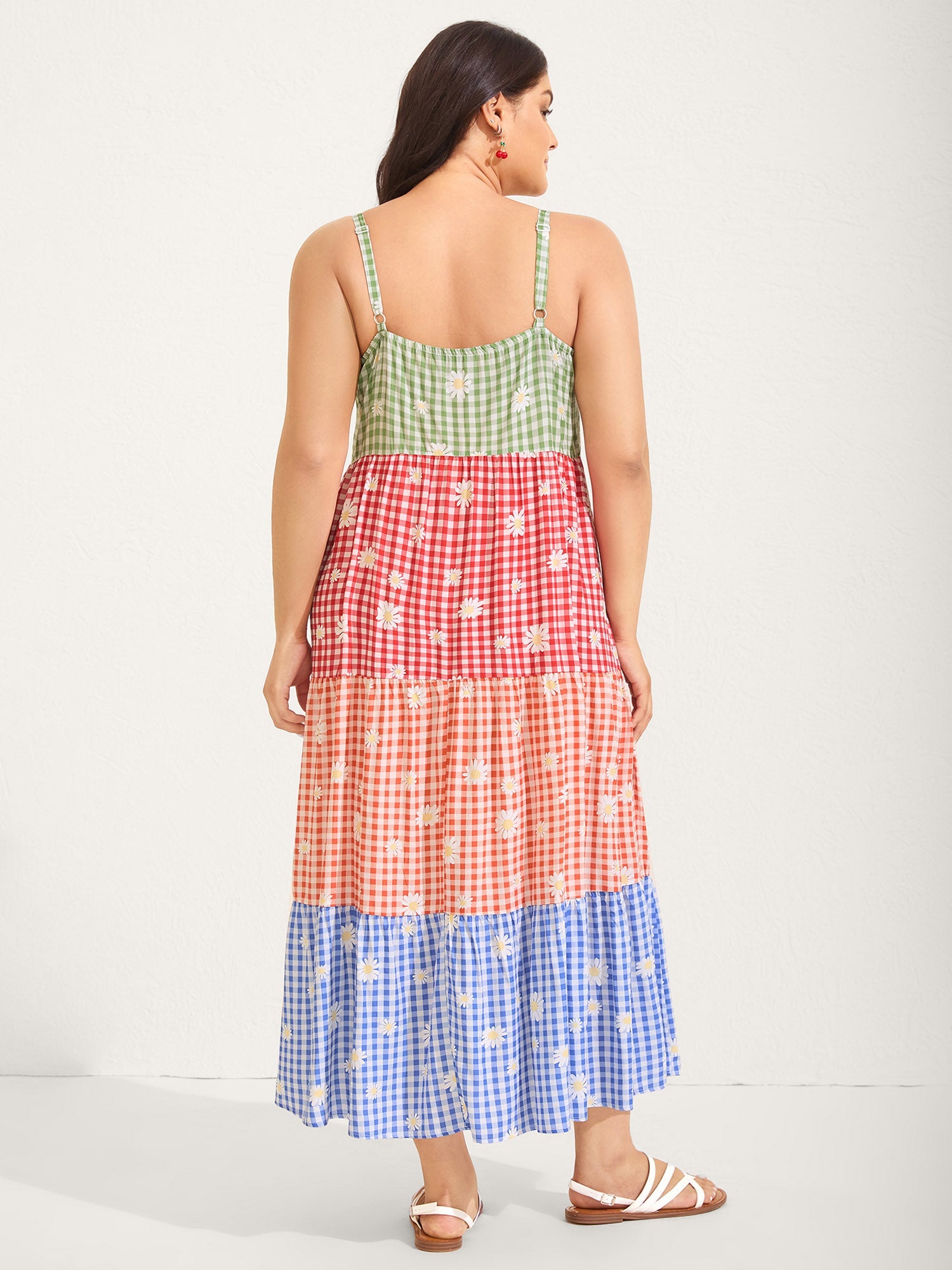 Multicolor Daisy Print Tiered Cami Dress