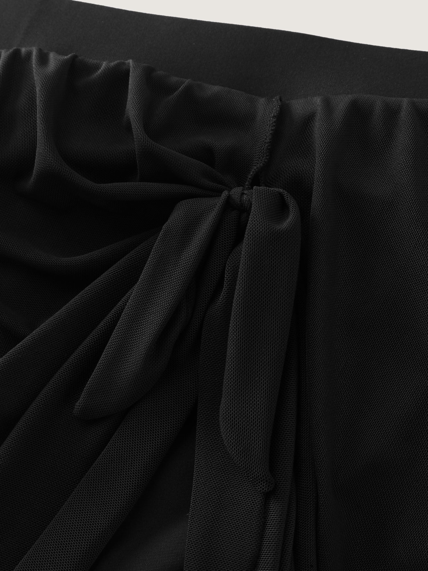 Mesh Side Drape Knotted Hem Swim Skirt