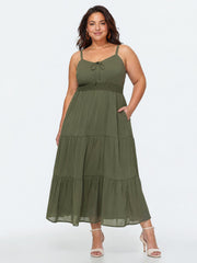 Shirred Waist Tiered Cami Midi Dress