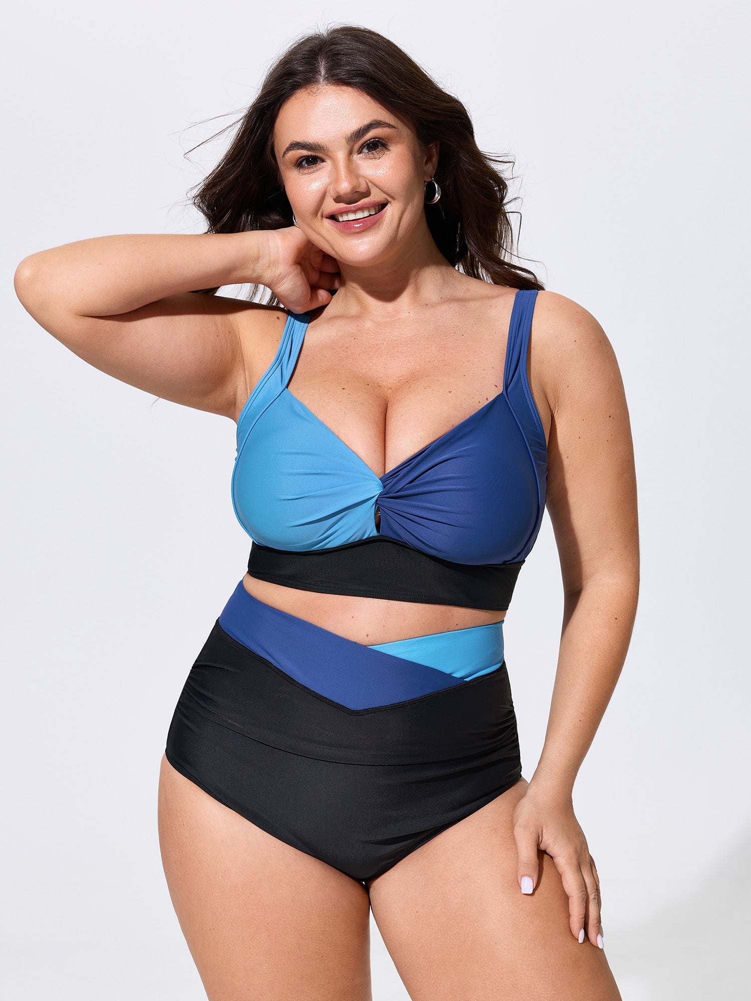 Colorblock Overlap Waist Swim Bottoms