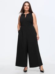 Split Neckline Pockets Sleeveless Jumpsuit