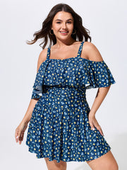 Floral Print Cold-Shoulder Swim Dress