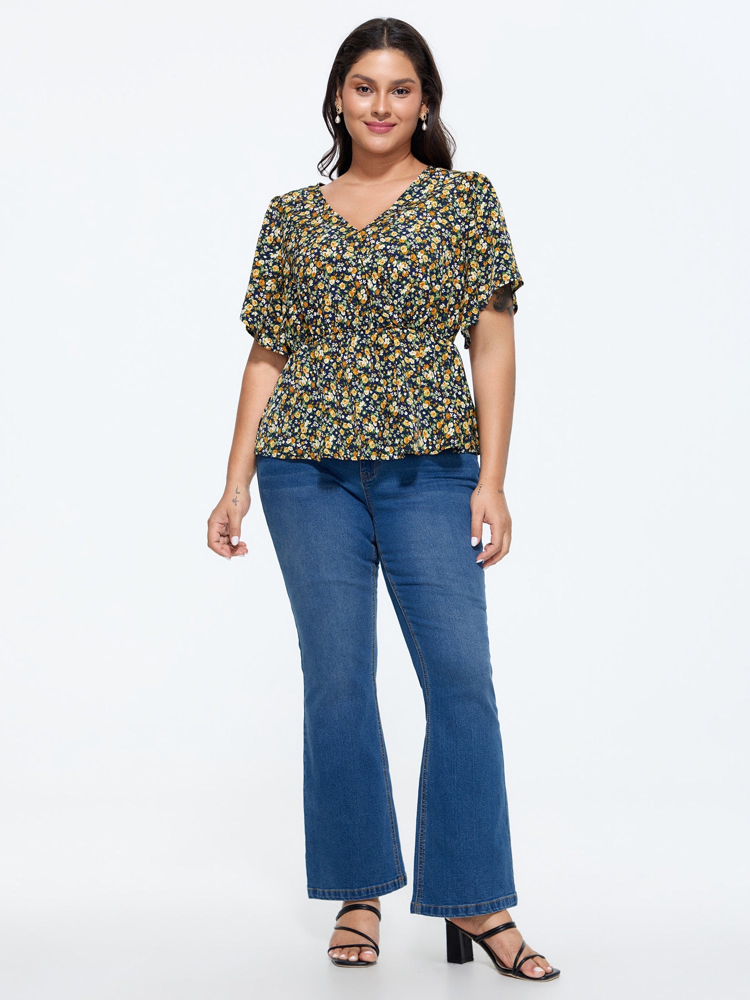Floral Print Cinched-Waist Blouse