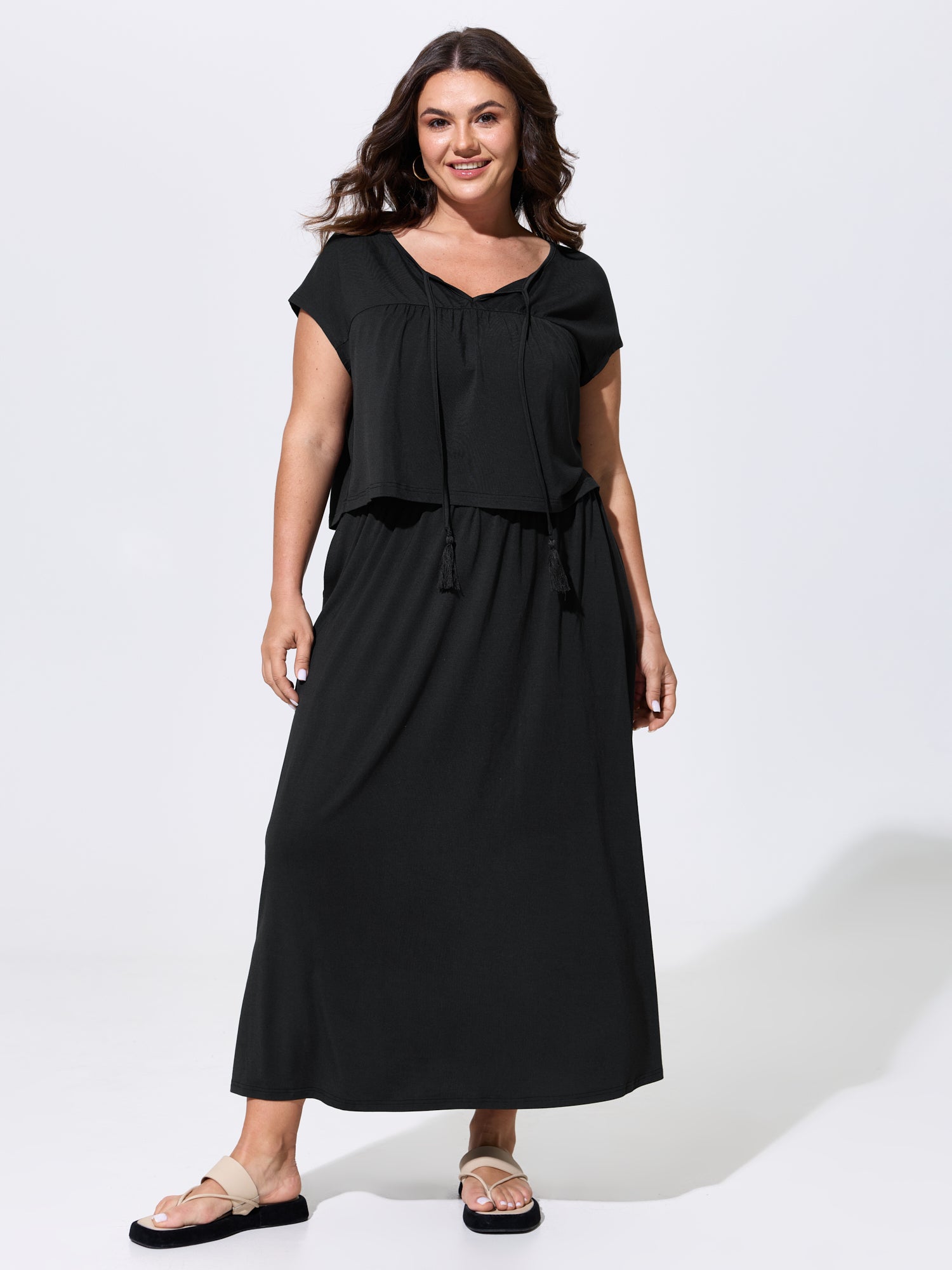 Supersoft Tassel Trim Neckline Knit Top