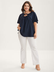 Toothpick Pleated Neck Tie Solid Blouse