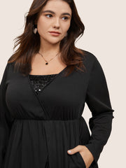 Plain Sequin Patchwork Elastic Waist Dress