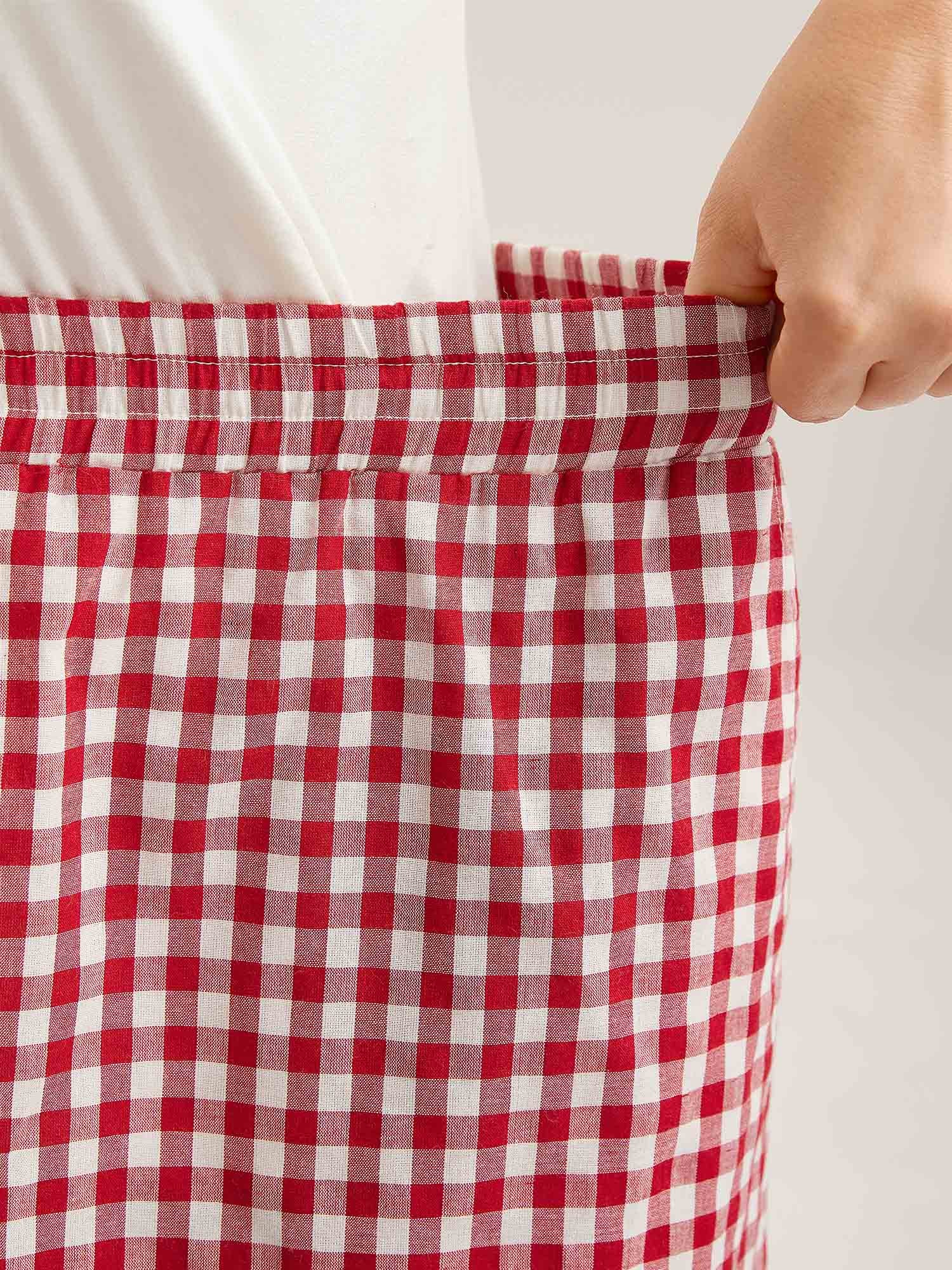 Cotton Delicate Plaid Print Wide-Leg Lounge Shorts