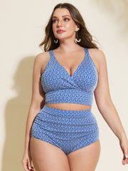 Geometric Print Cut-Out Swim Top