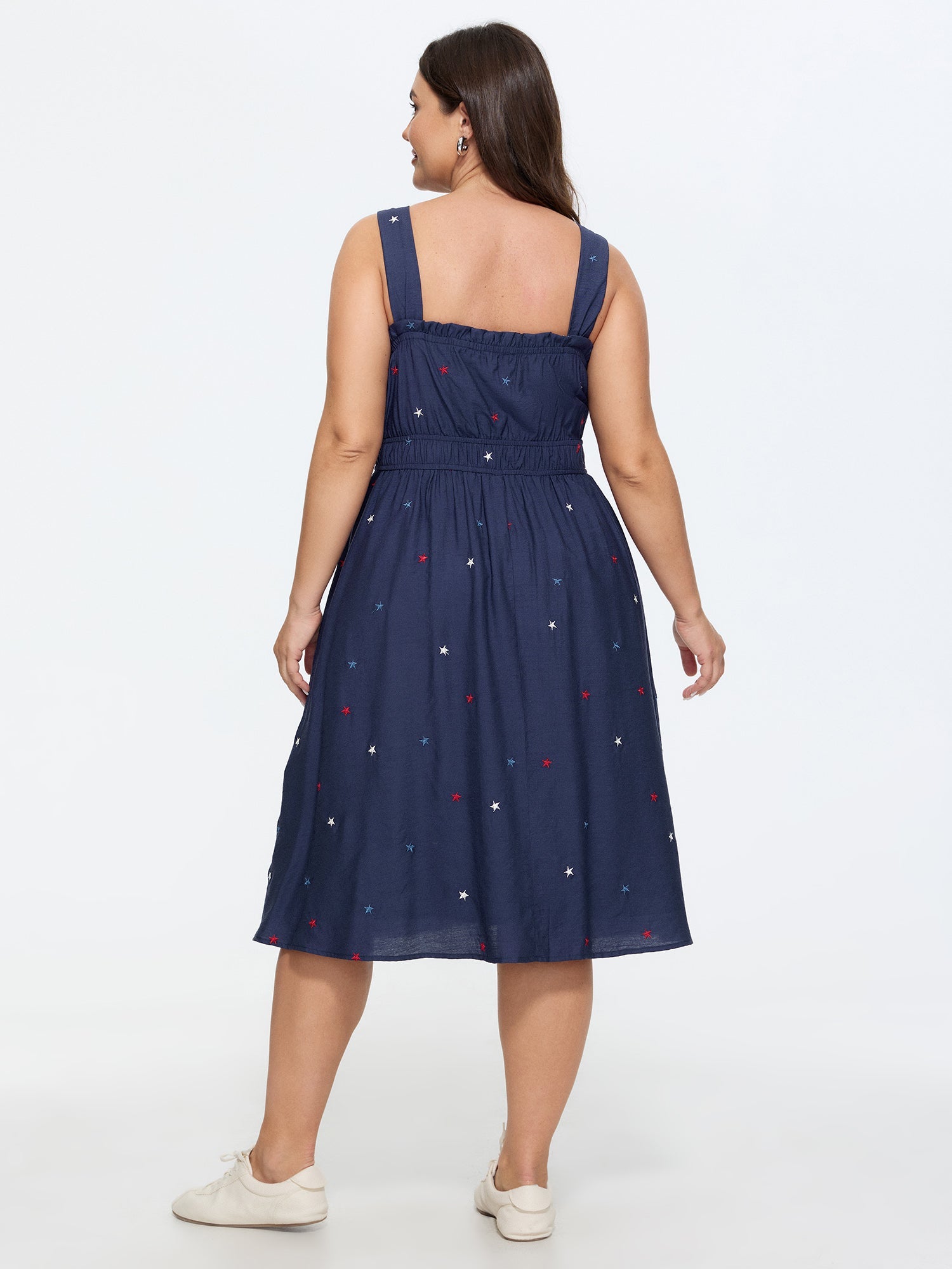 Supersoft Colorful Star Embroidered Wide Strap Midi Dress