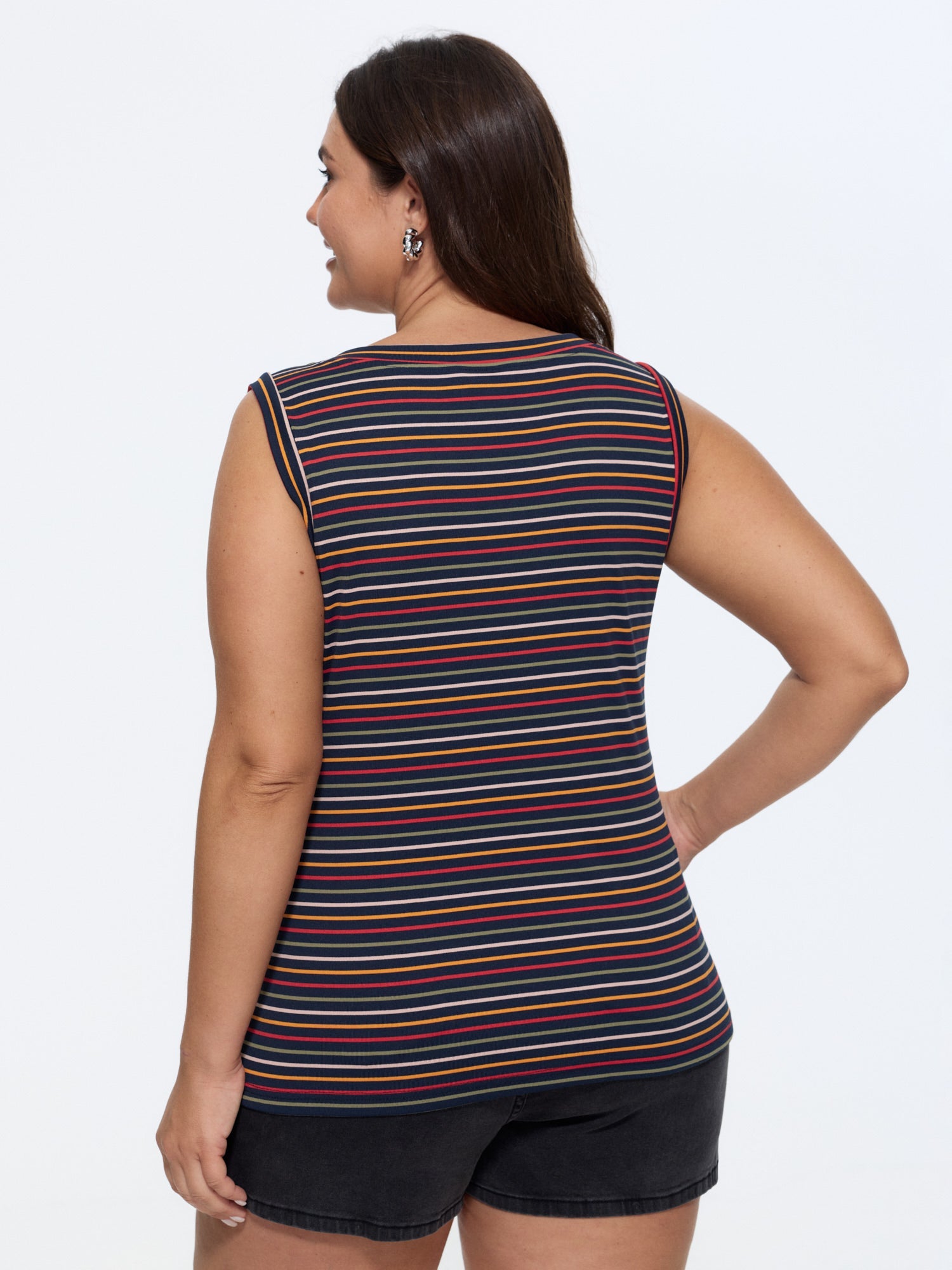 Stretchy Striped Print Waist-Defining Tank Top