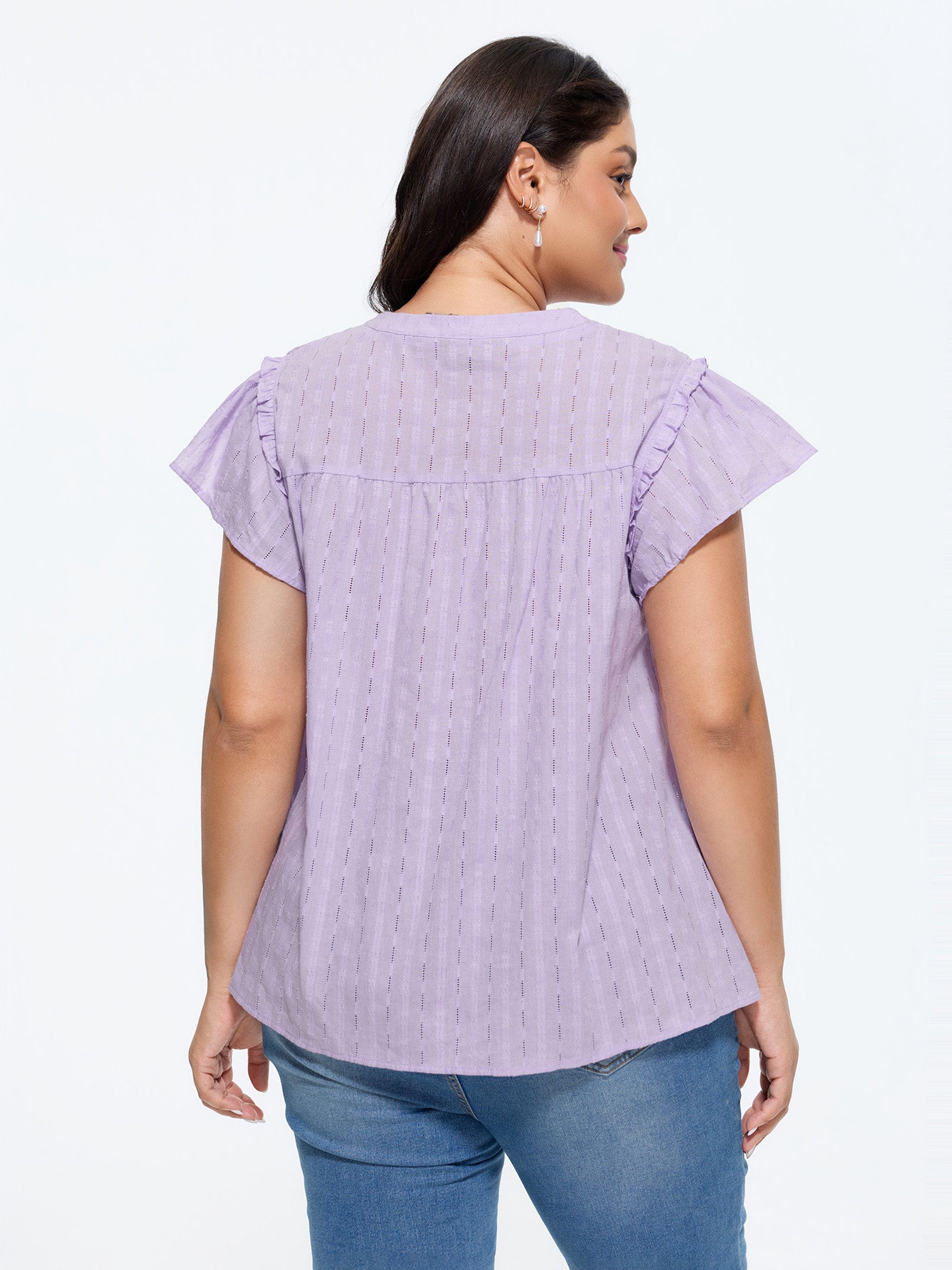 Cotton Textured Lace Trim Placket Blouse
