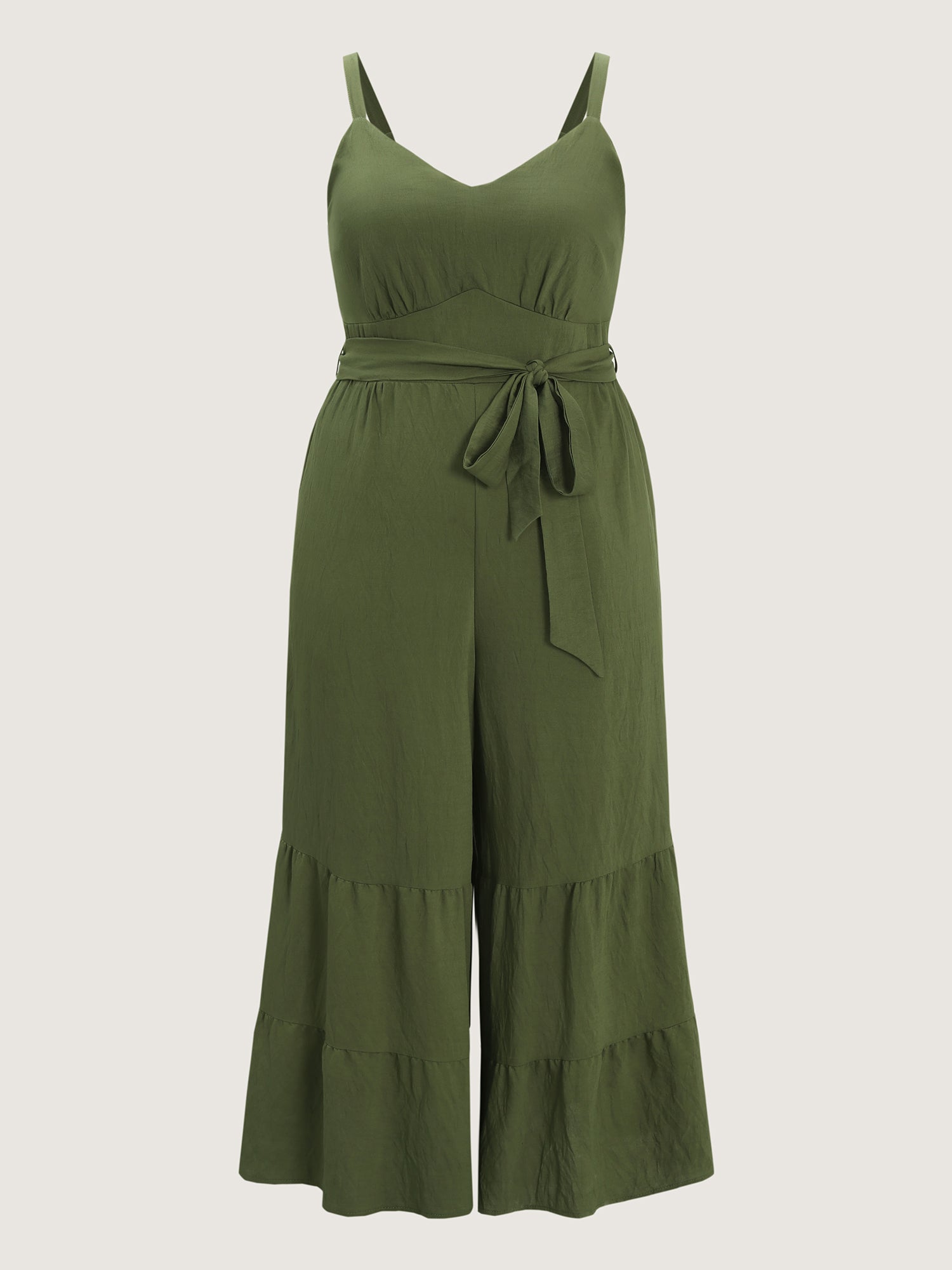 Stretchy Waist Ruffled Hem Pockets Jumpsuit