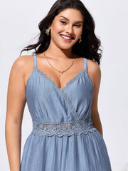 Shirred Lace Detail Wide-Leg Jumpsuit