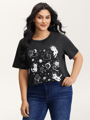 Pure Cotton Astronomer Cat Print T-Shirt