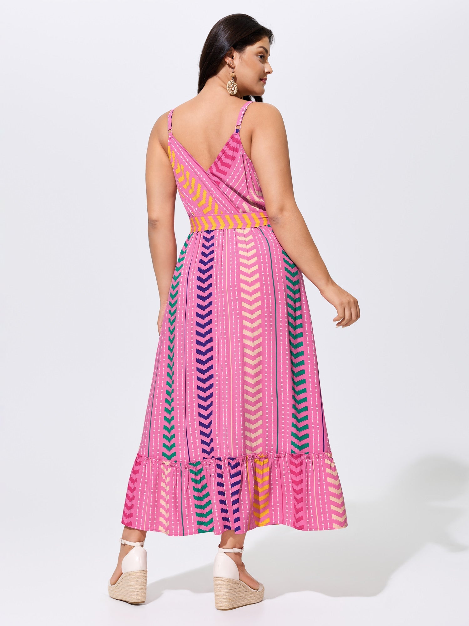 Colorful Geometric Print Open Back Maxi Dress