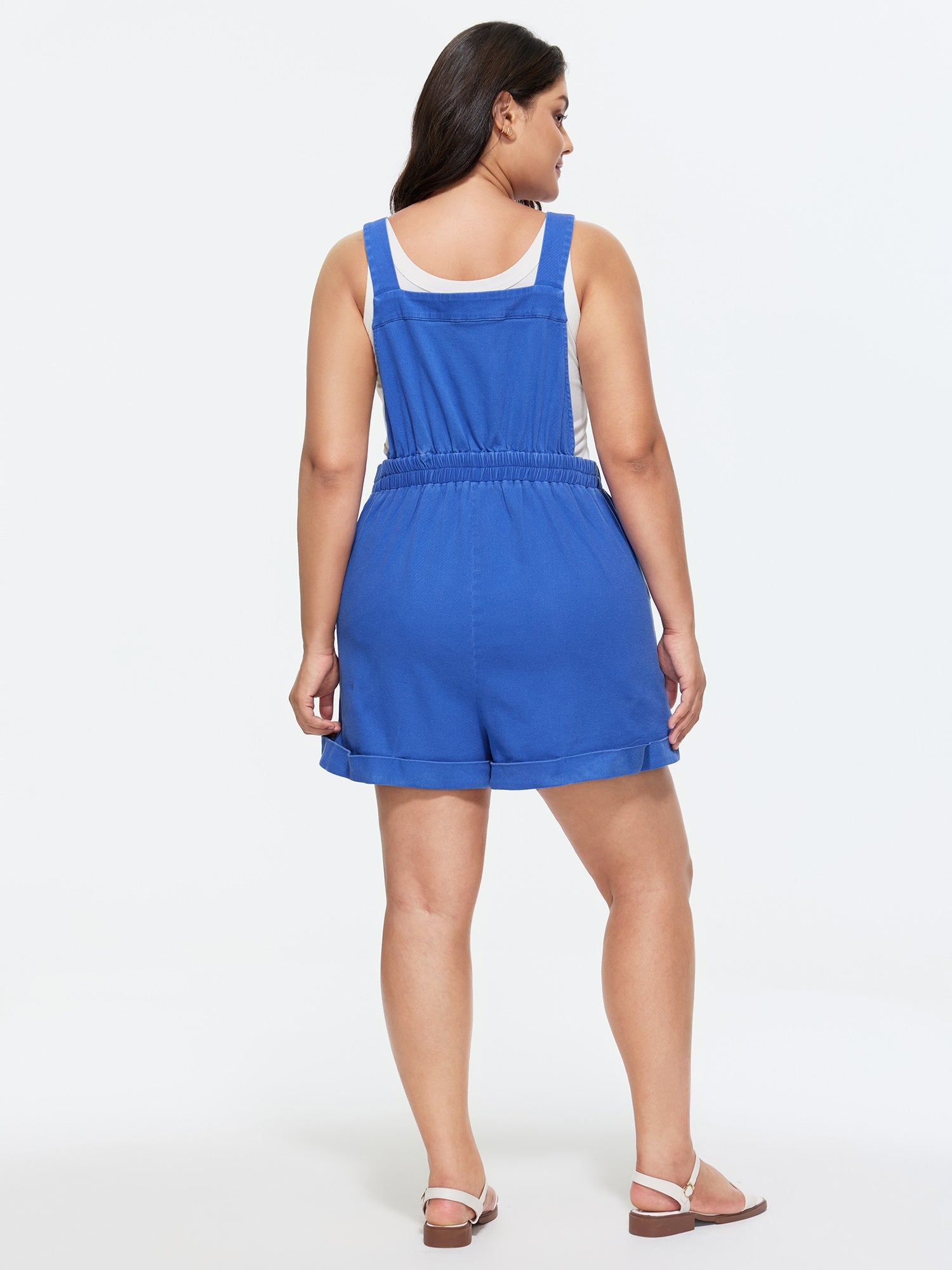 Cotton Overall Pockets Folded Hem Romper