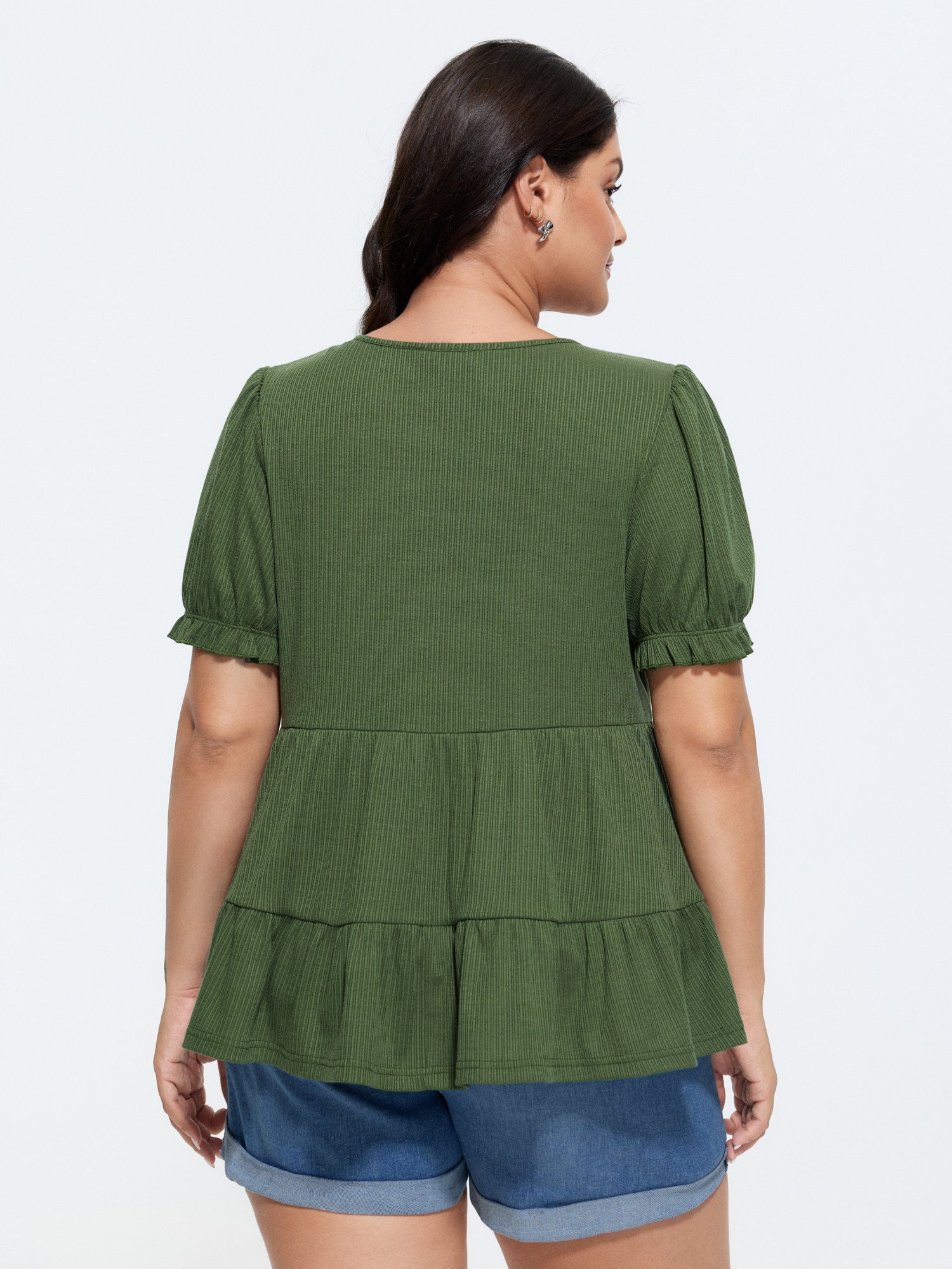 Stretchy Tiered Button Detail Knit Top