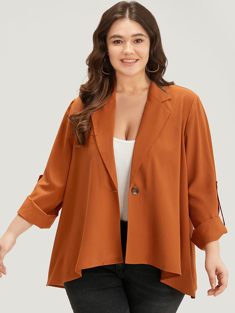 Plain Button Up Tab Sleeve High Low Hem Jacket