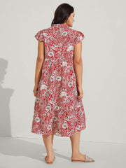 Paisley Print Collar Flutter Sleeve Midi Dress