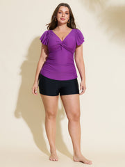 Ruffled Sleeve Tummy-Friendly Swim Top