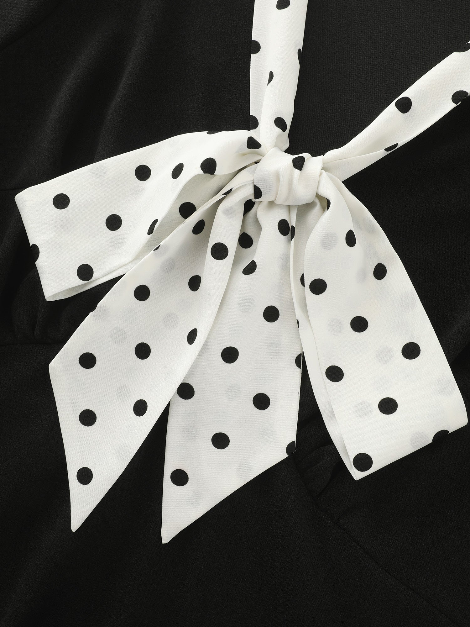 Polka Dots Print Ribbon Neckline Mini Dress